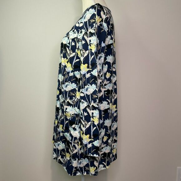 Pure Jill J. Jill Floral Tunic Modal Stretch Kangaroo Pocket Blue Women's Medium - Picture 4 of 10